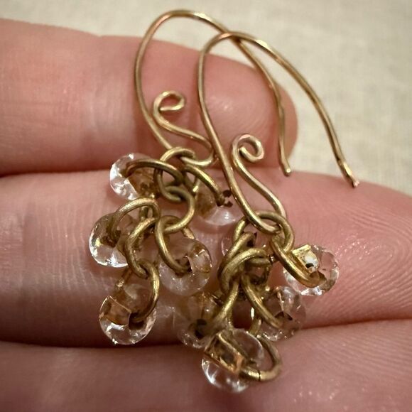 DESIGNER-STYLE GOLD DROP EARRINGS WITH CLEAR BEADS - Picture 5 of 17